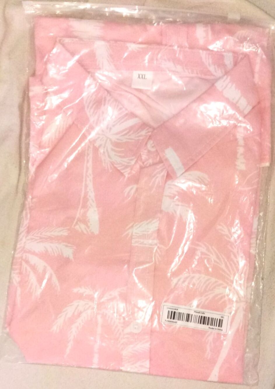Men's Pink Hawaiian Shirt Palm Tree Print Short Sleeve Button Down Size XXL NIP